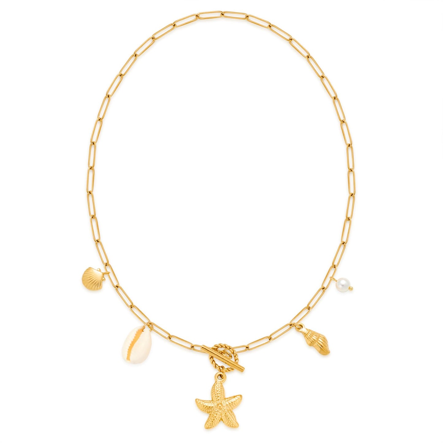 Biuwos Summer Charm Necklace for Women Starfish Seashell Necklace Vacation Beach Jewelry