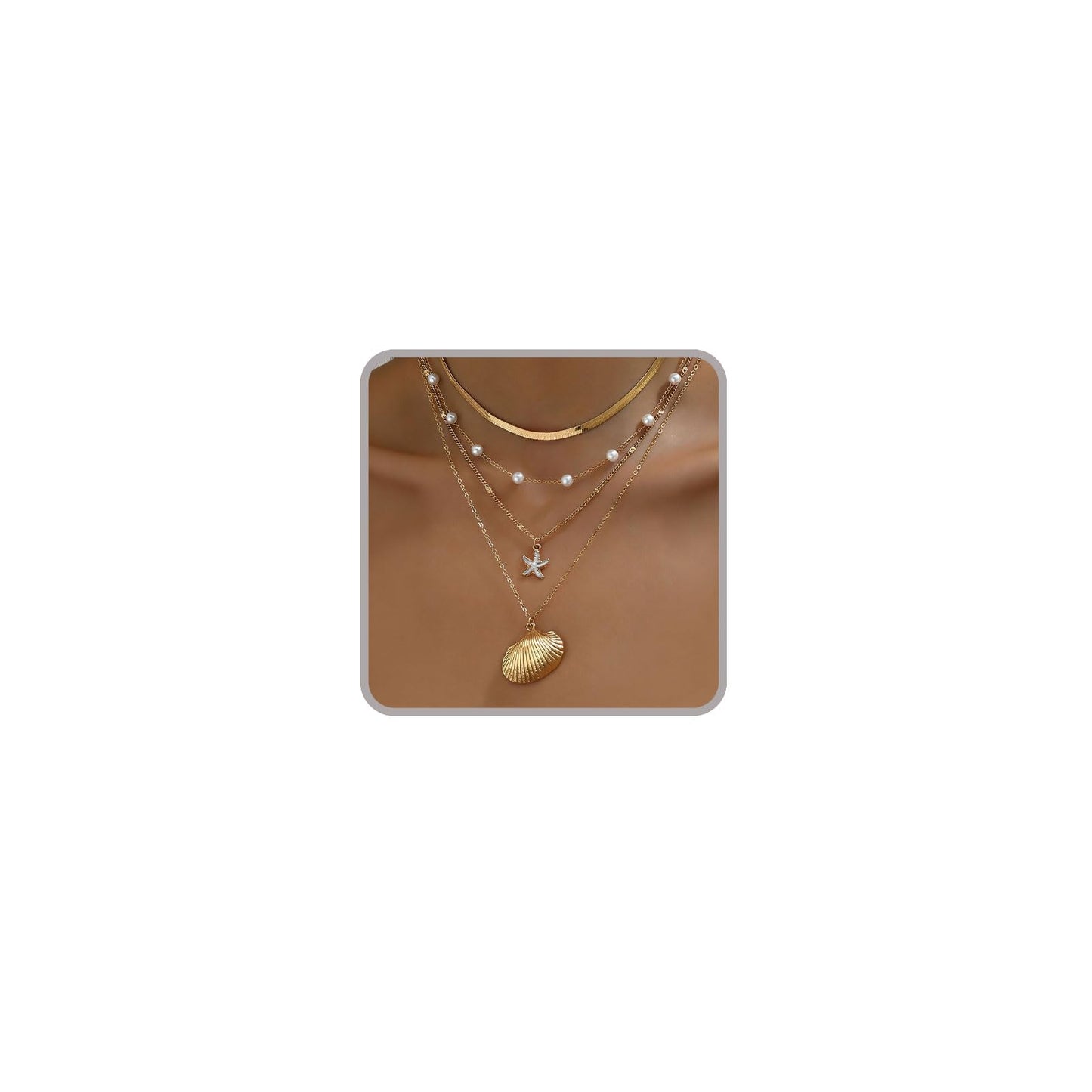 ONBRIG Seashell Necklace Beach Jewelry for Women Starfish Cowrie Puka Shell Necklaces Summer Beach Accessories for Women Vacation Mermaid Ocean Jewelry (style 3)