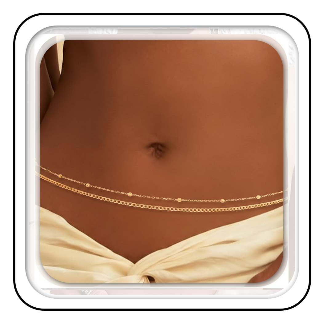 Asooll Beads Waist Belly Chain Gold Layered Summer Beach Bikini Adjustable Body Accessories for Women (SET A, Free size)