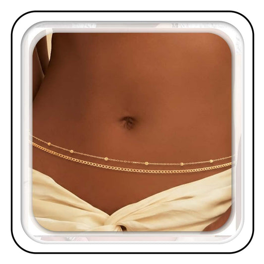 Asooll Beads Waist Belly Chain Gold Layered Summer Beach Bikini Adjustable Body Accessories for Women (SET A, Free size)