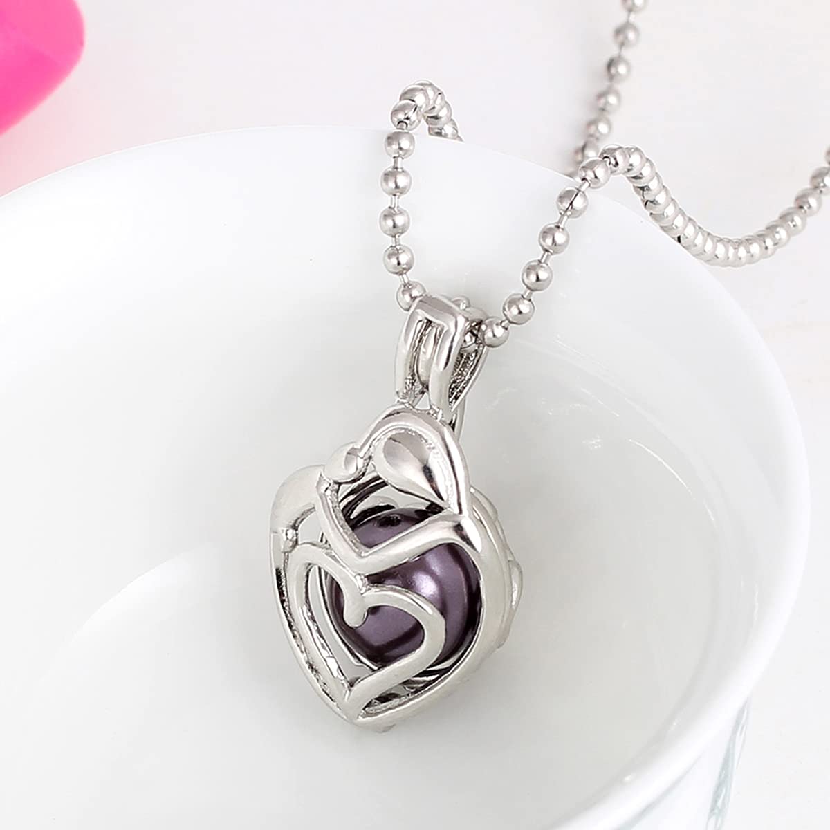 Vie jeune Mixed Pearl Cage Locket Pendants Set, Essential Oil Diffuser DIY Necklace Bracelet Jewelry Making Craft, Bulk Beads Aromatherapy Diffuser Charms Gifts for Women (Random 20pcs Dull Silver)