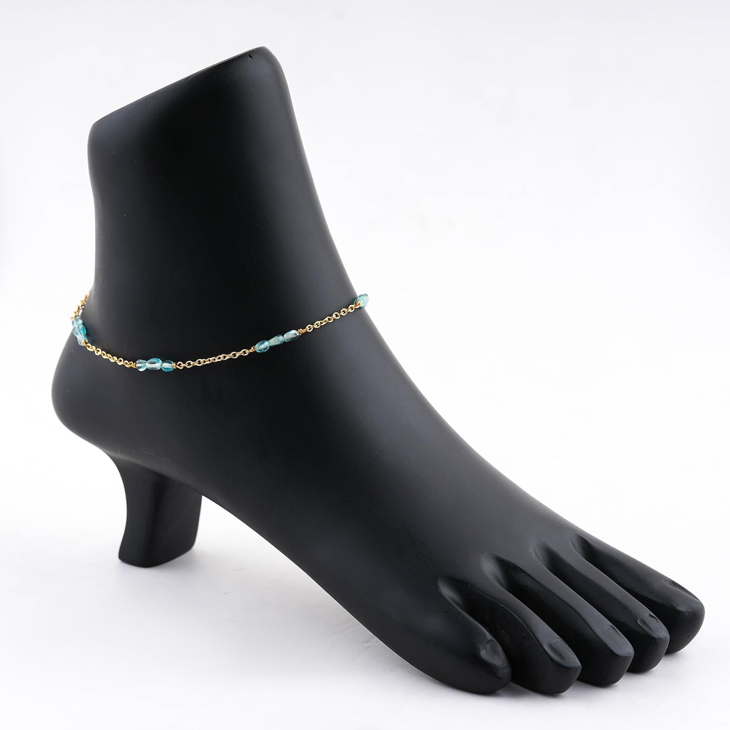 CRYSTALINES Natural Sky Blue Apatite Gemstone Nuggets Beads, Handmade Station Dangle Star Charms Anklet, 14K Gold Plated, Adjustable Fashion Boho Jewelry for Women, Healing Crystals, Christmas Gift