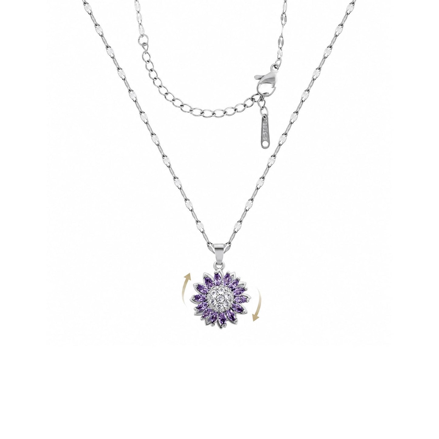 KONPJE Sunflower Fidget Necklace for Women Gold Moon Necklace Rotating Heart Necklaces Spinning Crystal Flower Anxiety Necklaces Crescent Moons Jewelry Accessories (Silver Purple)