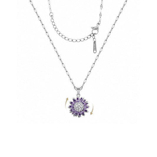 KONPJE Sunflower Fidget Necklace for Women Gold Moon Necklace Rotating Heart Necklaces Spinning Crystal Flower Anxiety Necklaces Crescent Moons Jewelry Accessories (Silver Purple)