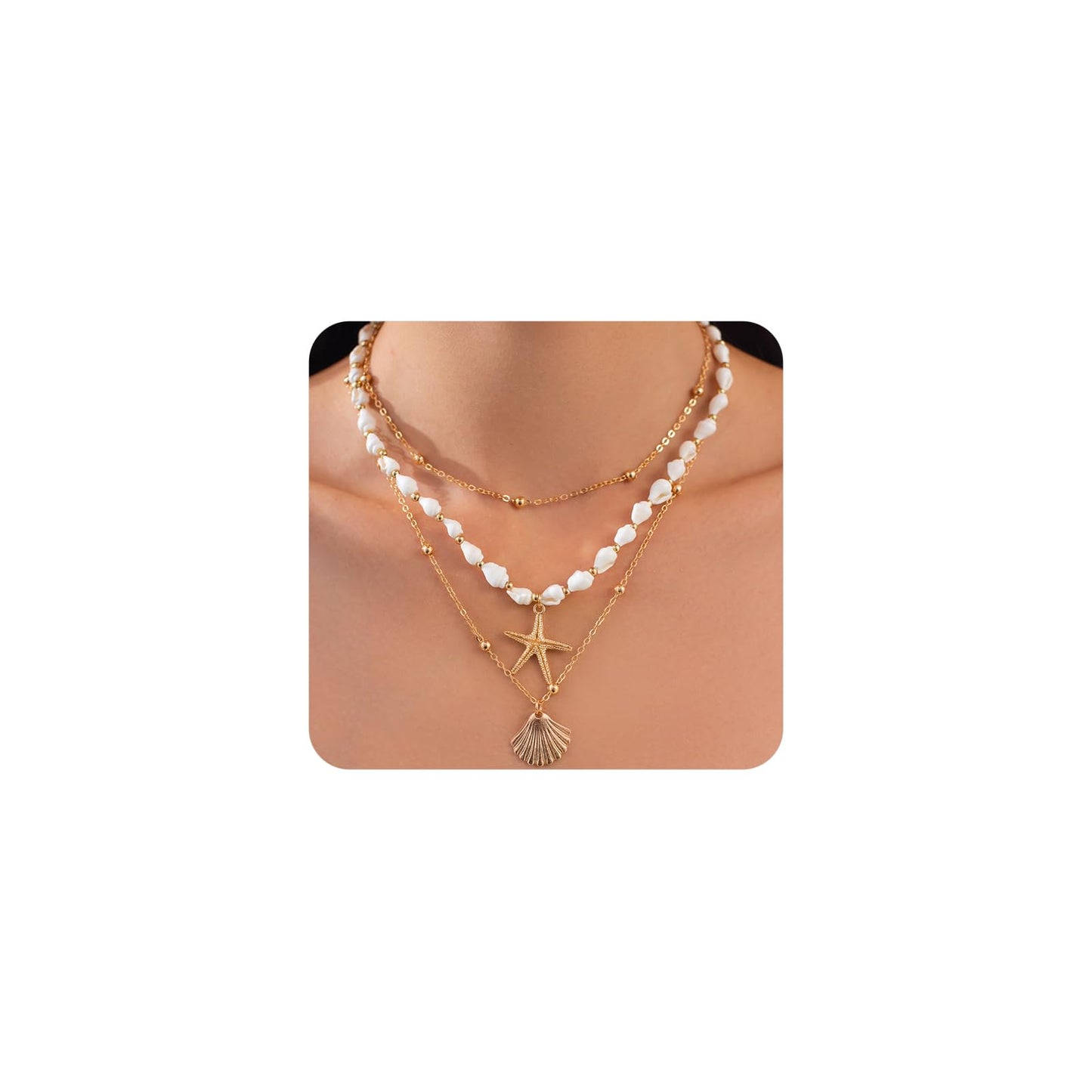 Twentylo Layered Gold Chunky Starfish Necklace for Women,Trendy Boho Shell Choker Necklace,Dainty Beach Holiday Dress Jewelry (Layered)