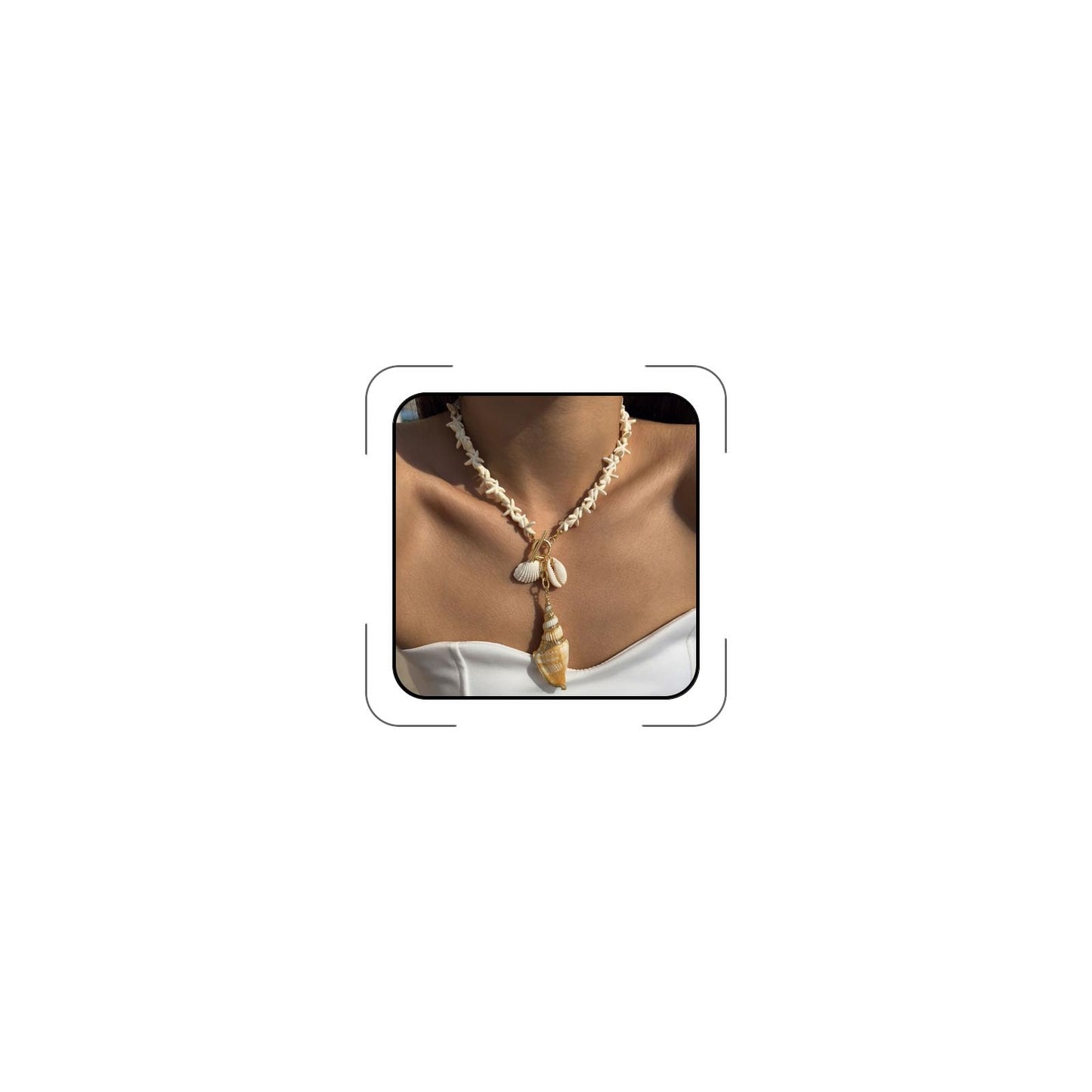 LKingel Gold Starfish Necklaces for Women Beaded Mermaids Starfish Shell Pearl Choker Pendant Necklaces Chunky Beach Necklace Mermaid Charm Necklace Summer Beach Jewelry for Women White2