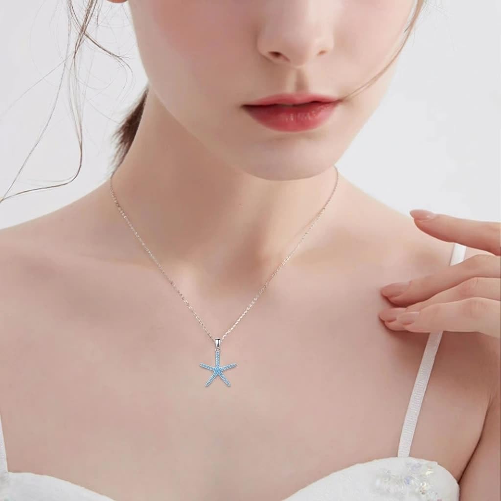ROMANTICWORK Starfish Necklace 925 Sterling Silver Jewelry Starfish Pendant Gift Birthday Christmas for Women