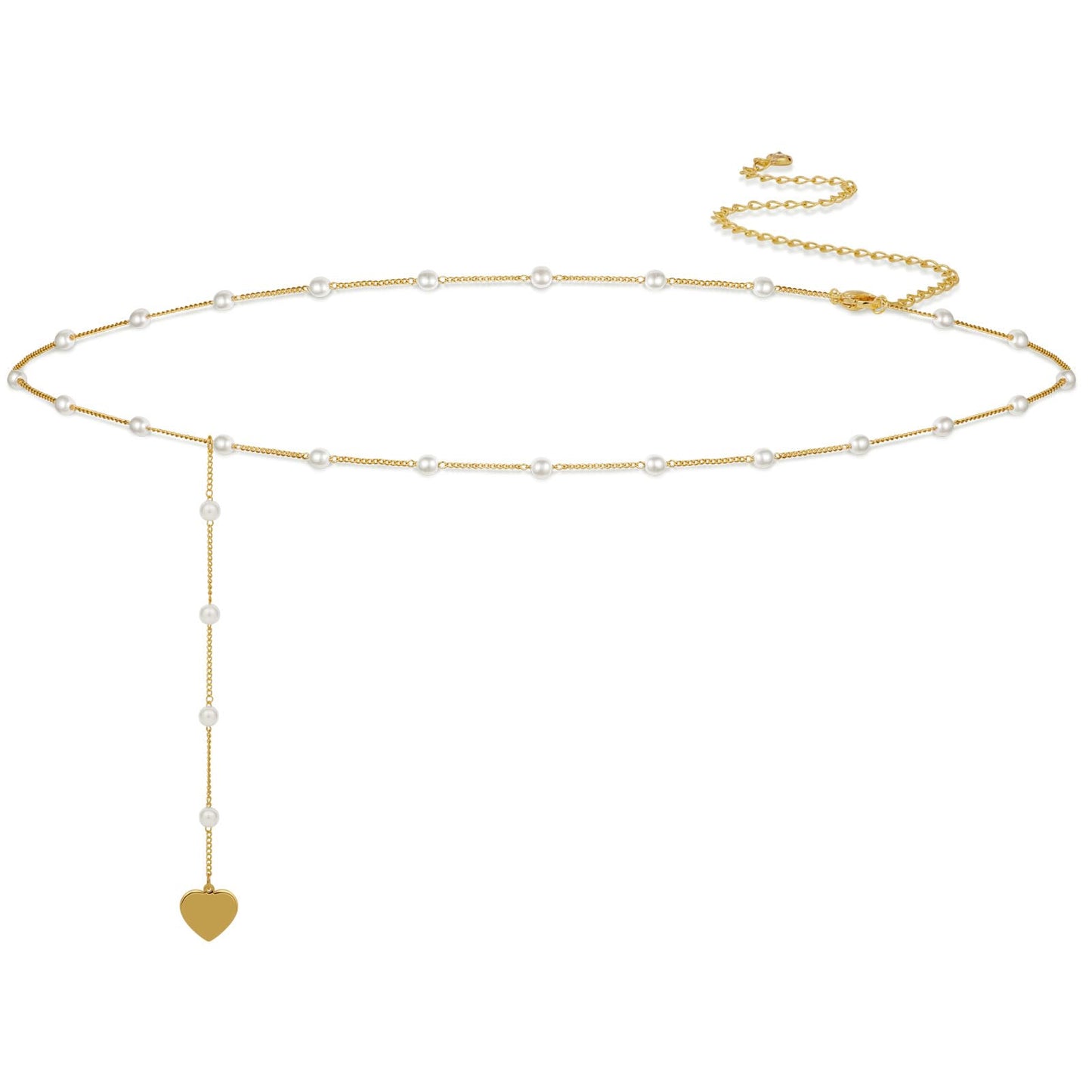 CAROVO Belly Waist Chain for Women 14K Gold Plated Layered Body Chains Boho Pearl Heart Belly Chain Sexy Bikini Body Jewelry for Women Adjustable