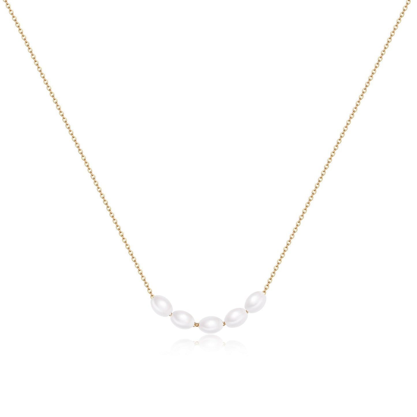 Caenyo Five Pearl Choker Necklace, 14K Real Gold Plated, Hypoallergenic & Tarnish Resistant, Simple & Chic Jewelry for Women, Adjustable 16+2 Inch