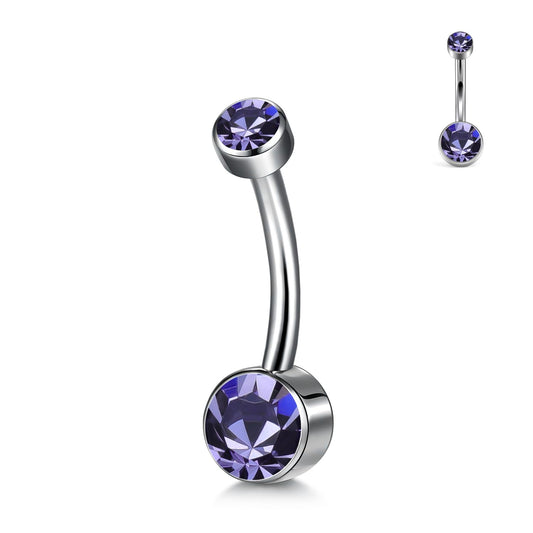XUU Titanium Belly Button Rings, Black & Silver – 14G Internally Threaded Navel Piercing Jewelry, 10mm & 12mm Curved Barbells with 7 Colors Gems – Hypoallergenic (Silver-Violet cz, 10MM)