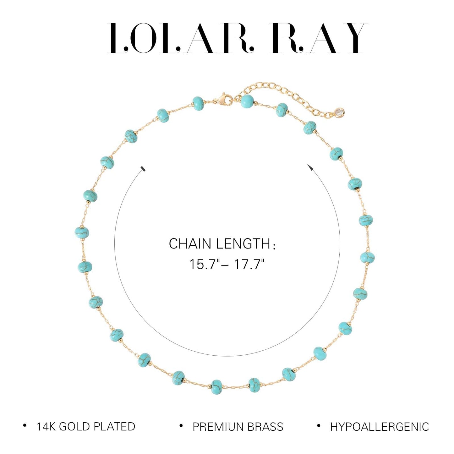 LOLAR RAY Turquoise Jewelry for Women - 14K Gold Plated Round Choker Boho Necklaces for Women Summer Beach Boho Choker Bead Gift