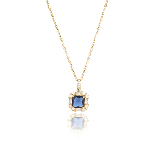 crataly Blue Square Sapphire Necklace for Women-Gold Plated September Birthstone Necklace For Valentine's Day Mother's Day Christmas Birthday Gifts
