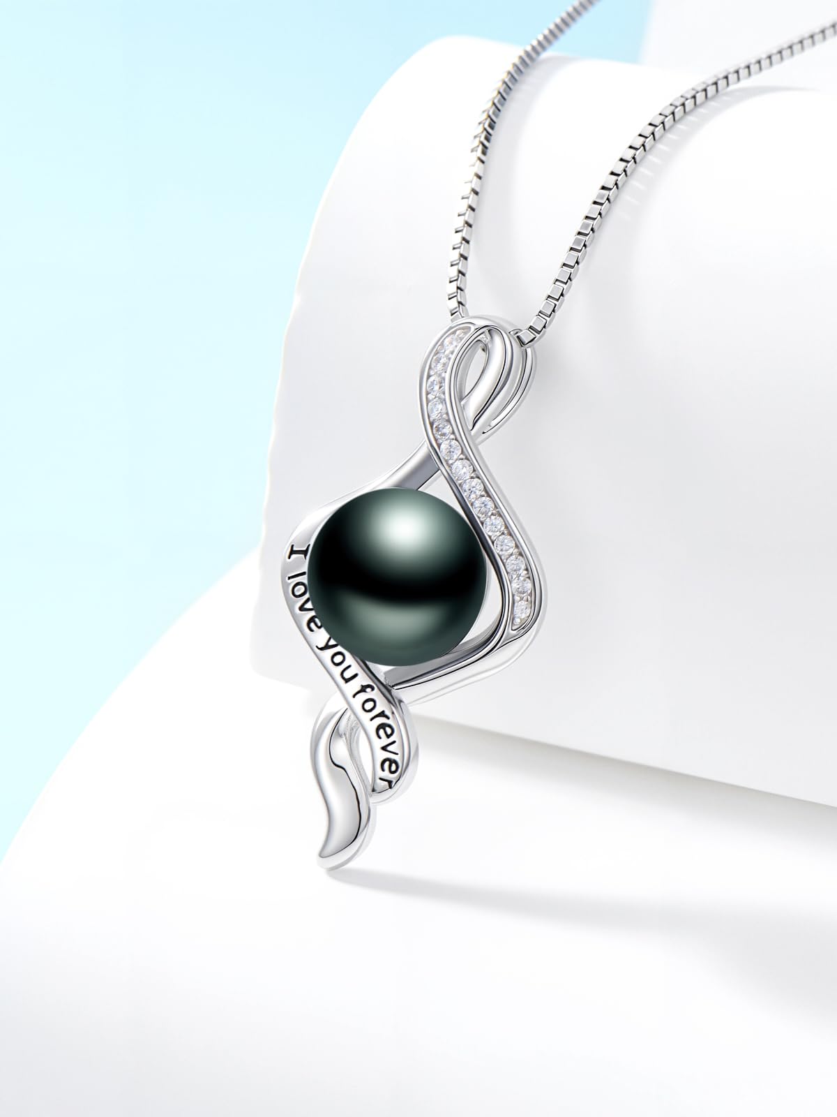 KANNSOAR Tahitian Black Pearl Necklace, 18K Gold Plated, I Love You Forever Pendant 9MM Pearl Jewelry Anniversary Wedding Valentines Day Christmas Mothers Day Gift for Women