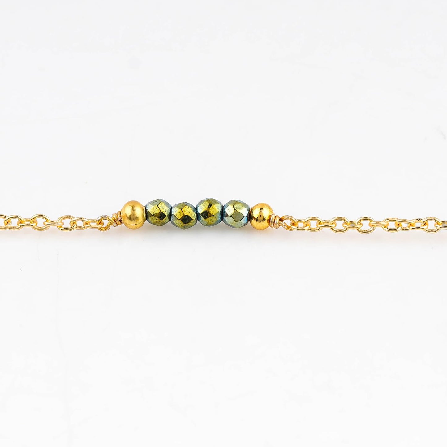 CRYSTALINES Natural Green Hametite Gemstone Beads, Handmade Station Dangle Star Charms Anklet, 14K Gold Plated, Adjustable Fashion Boho Jewelry for Women, Healing Crystals, Christmas Gift