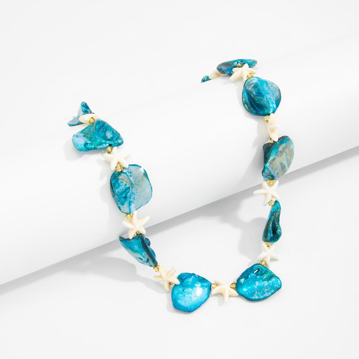 VKLSEPW Starfish Shell Chip Choker Necklace For Women Coastal Beach Vacation Irregular Shell Collar Necklace Gold Tone Ocean Jewelry Two Colors (Blue)