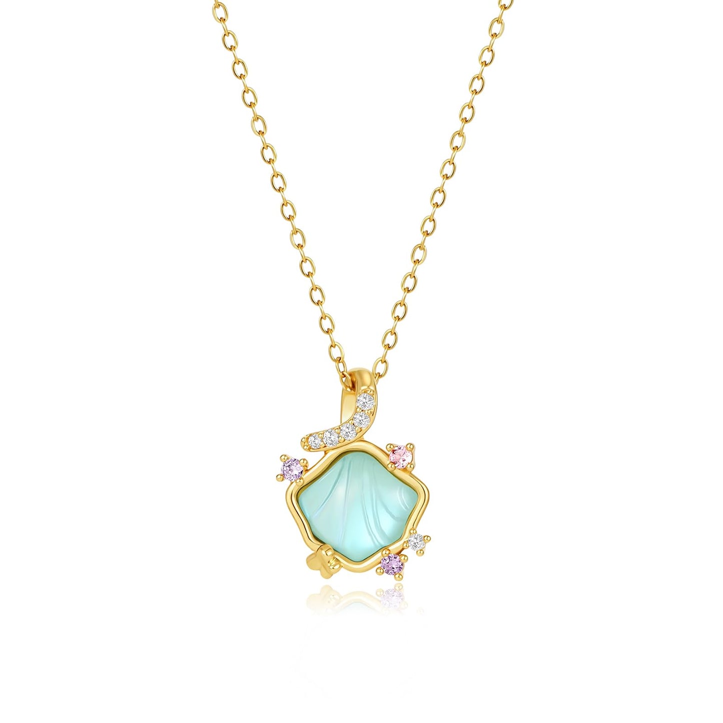 Blue Resin Mother Of Pearl Seashell Necklace-Gold Plated CZ Shell Necklace Beach Jewelry For Women Valentine's Day Mother's Day Christmas Birthday Gifts