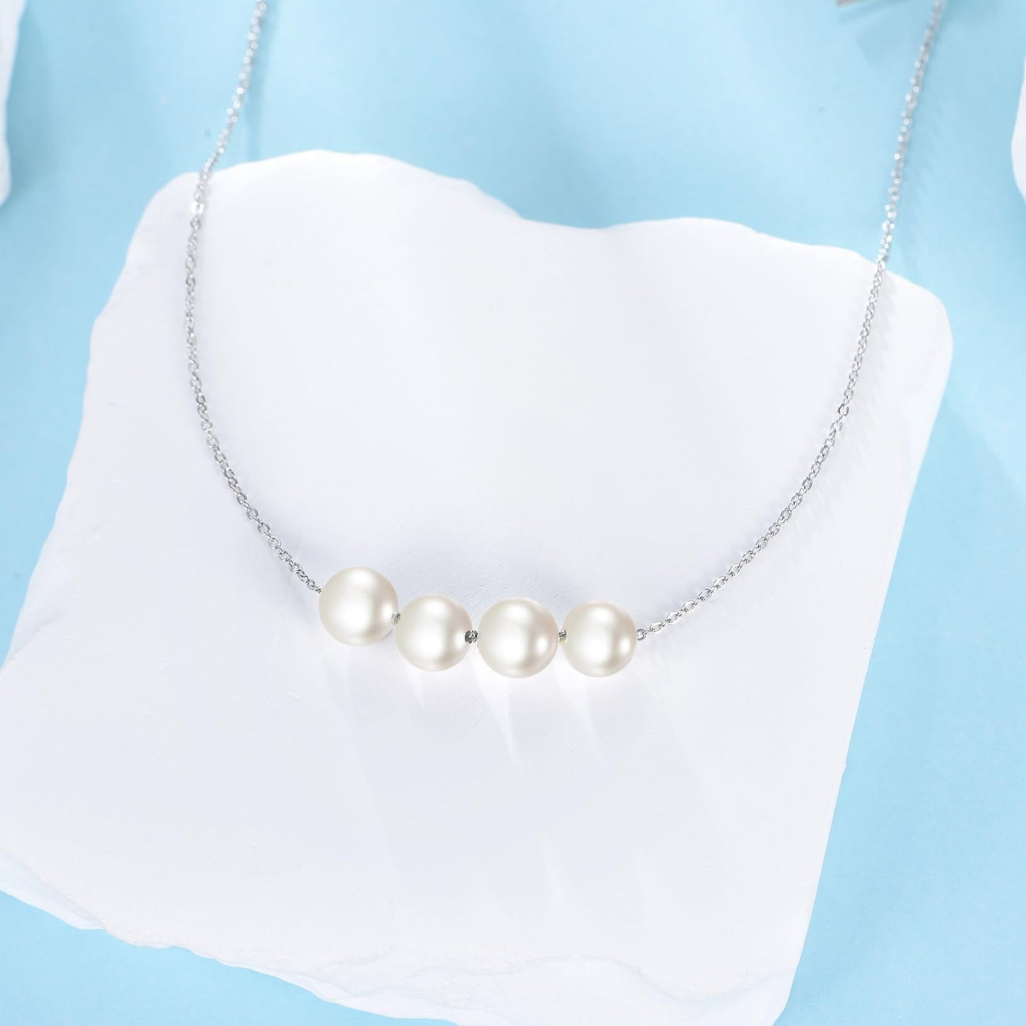 POPLYKE 4 Pearls Necklace Sterling Silver Pearls Choker Necklace for Women 7-8mm Freshwater Cultured Pearls Wedding Bridesmaids Anniversary 16''