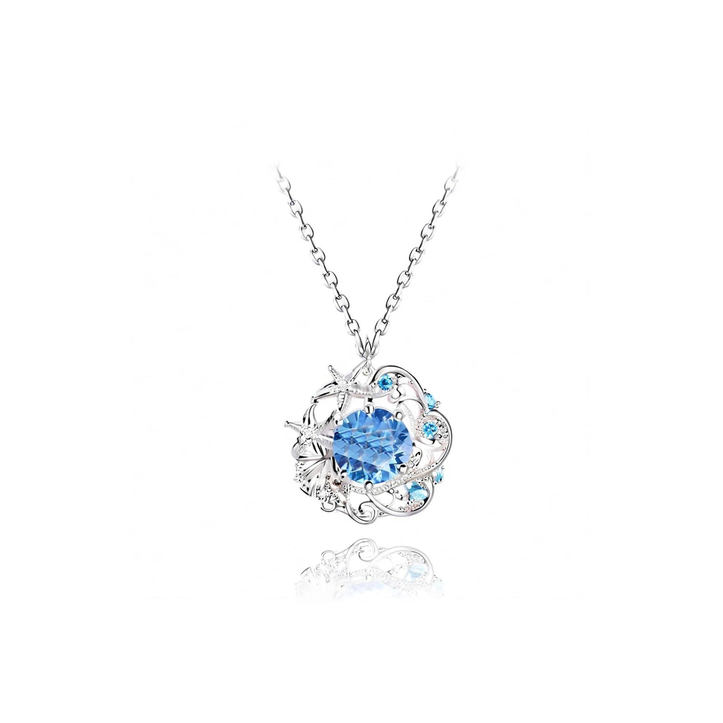 Crystal Shell Necklace for Women Gold Silver Gemstone Sea Beach Necklace Rhinestone Starfish Wave Pendant Necklace Adjustable Ruby Sapphire Necklace Spring Summer Beach Jewelry Accessories (summer)
