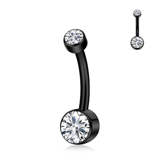 XUU Titanium Belly Button Rings, Black & Silver – 14G Internally Threaded Navel Piercing Jewelry, 10mm & 12mm Curved Barbells with 7 Colors Gems – Hypoallergenic (Black-Clear cz, 10MM)