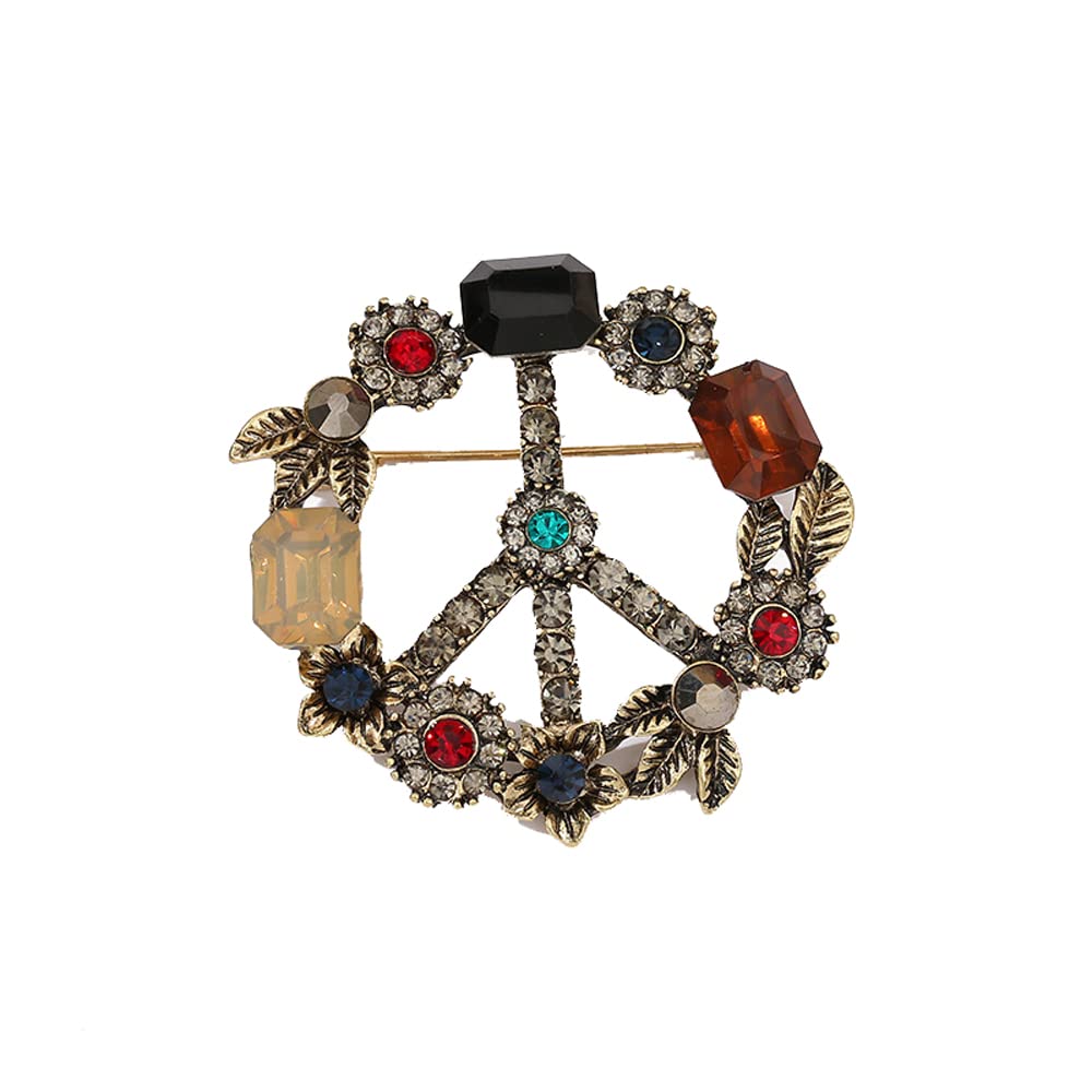 Antique Gold Plated Crystal Love Peace Brooch and Pins (1)