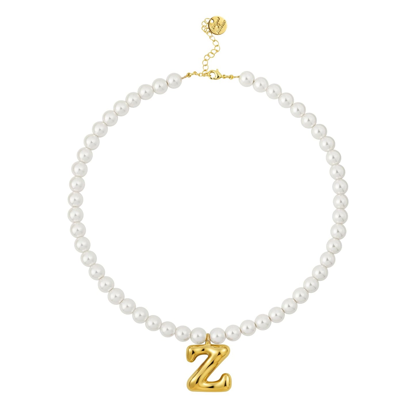 DoDoBeads Pearl Initial Necklace, 18K Gold Plated Stainless Steel Balloon Letter Pendant Z, Non-Tarnish Waterproof Chunky Monogram Jewelry Gifts for Women Teens