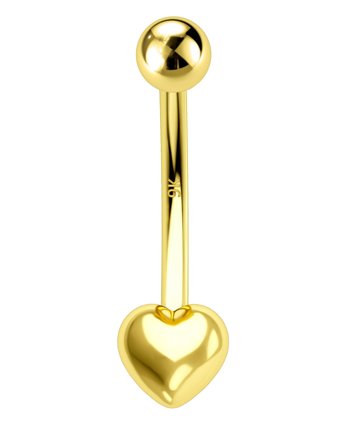 Melighting 9K Solid Gold Belly Button Ring With Heart and Clear CZ - 14G Navel Piercing Jewelry for Women