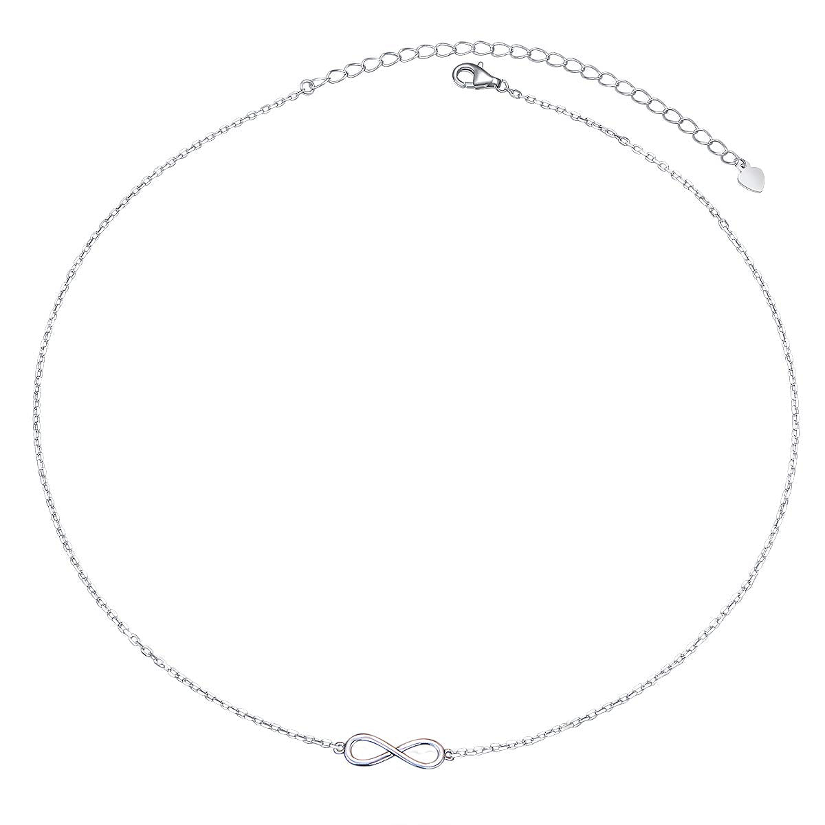 DAOCHONG S925 Sterling Silver Infinity Choker Short Dainty Necklace Pendant for Women Jewelry Gift