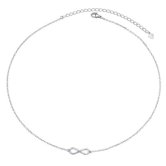 DAOCHONG S925 Sterling Silver Infinity Choker Short Dainty Necklace Pendant for Women Jewelry Gift