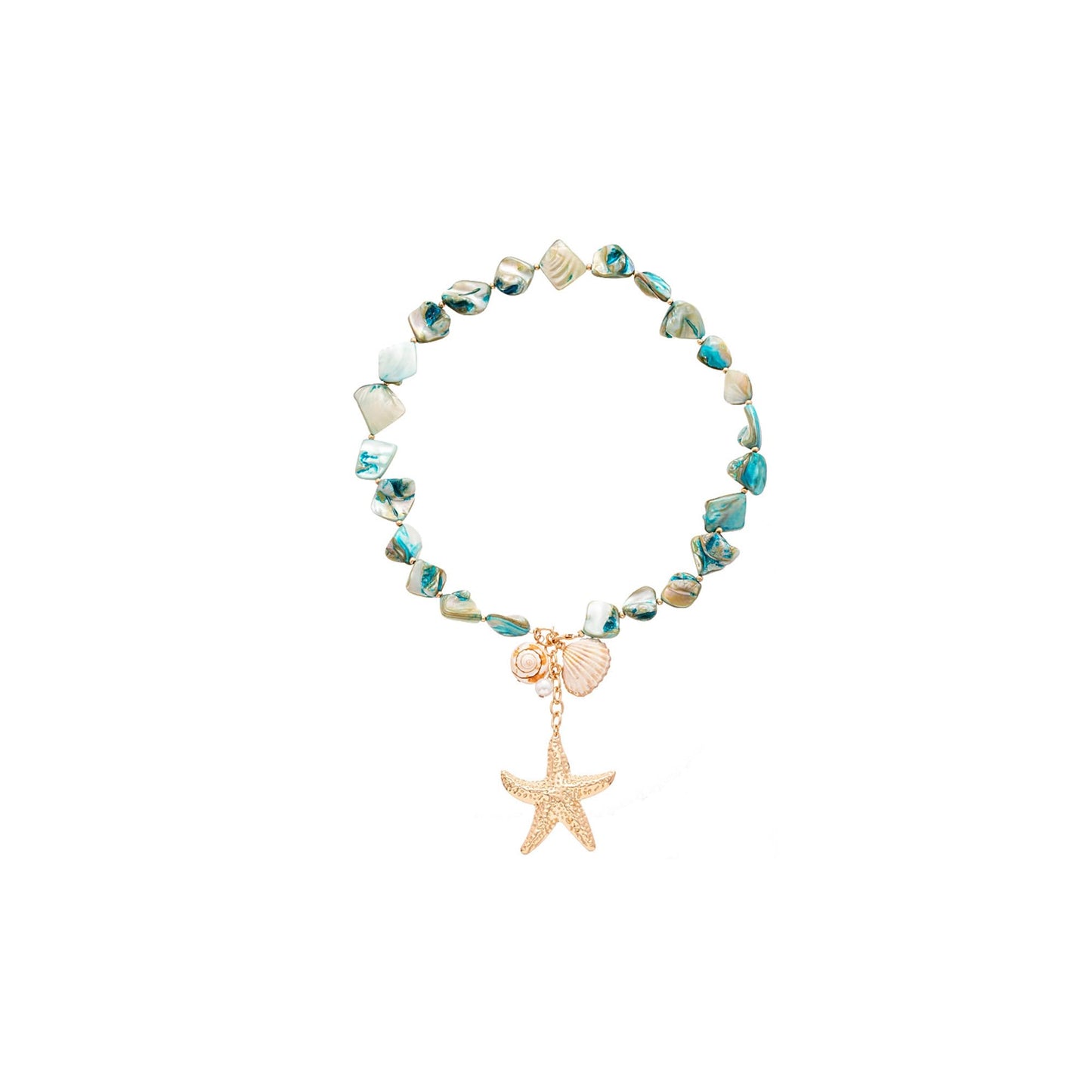 Decixde Shell Necklace Gold Starfish Necklace Seashell Necklaces Sea Starfish Necklaces Conch Necklace Summer Beach Jewelry (blue)