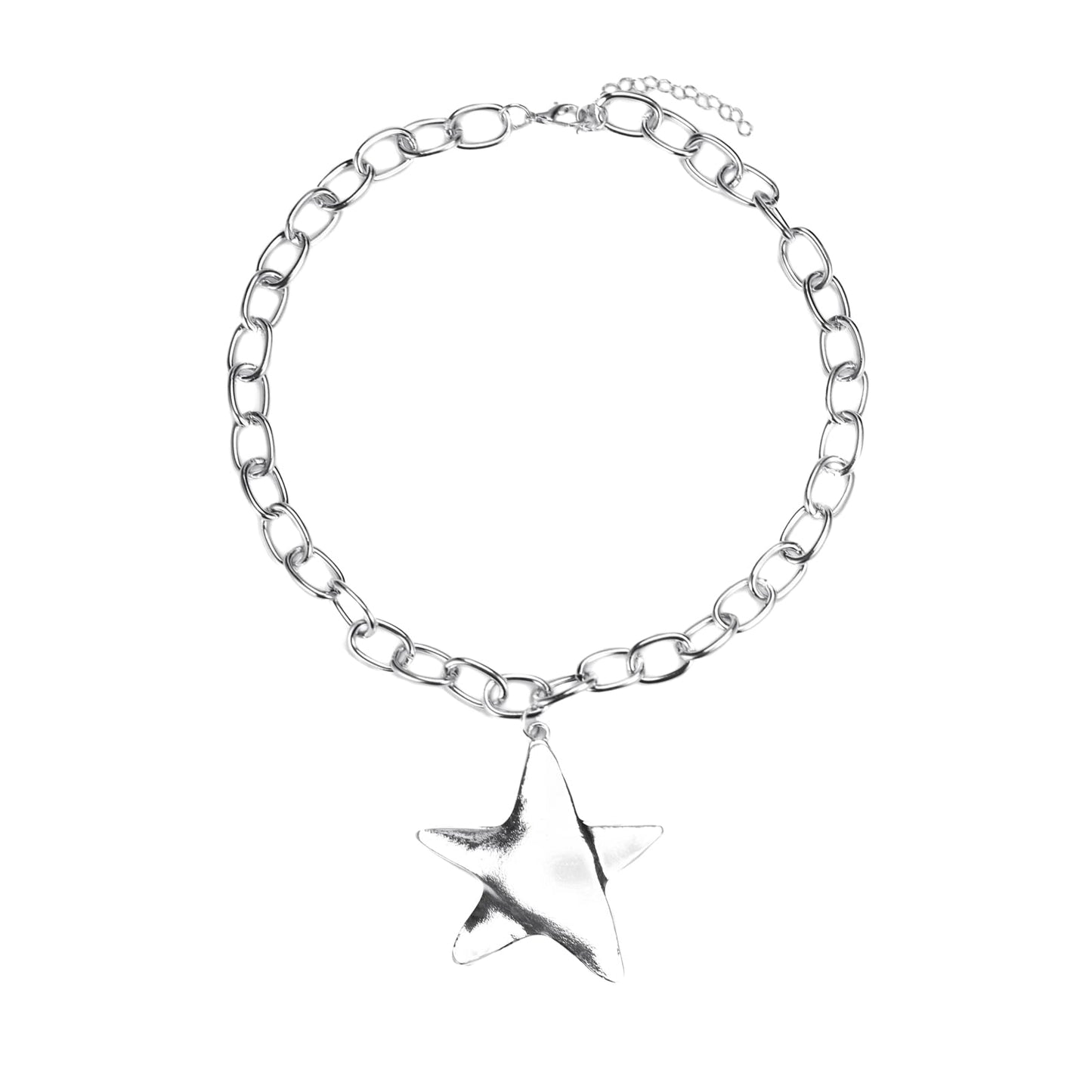 HIHETE Big Star Spiral Necklace Gothic Chunky Pentagram Vortex Pendent Choker, Starfish Seashell Pendant Necklace for Women, Trendy Vacation Star Jewelry Gift (Silver-A)