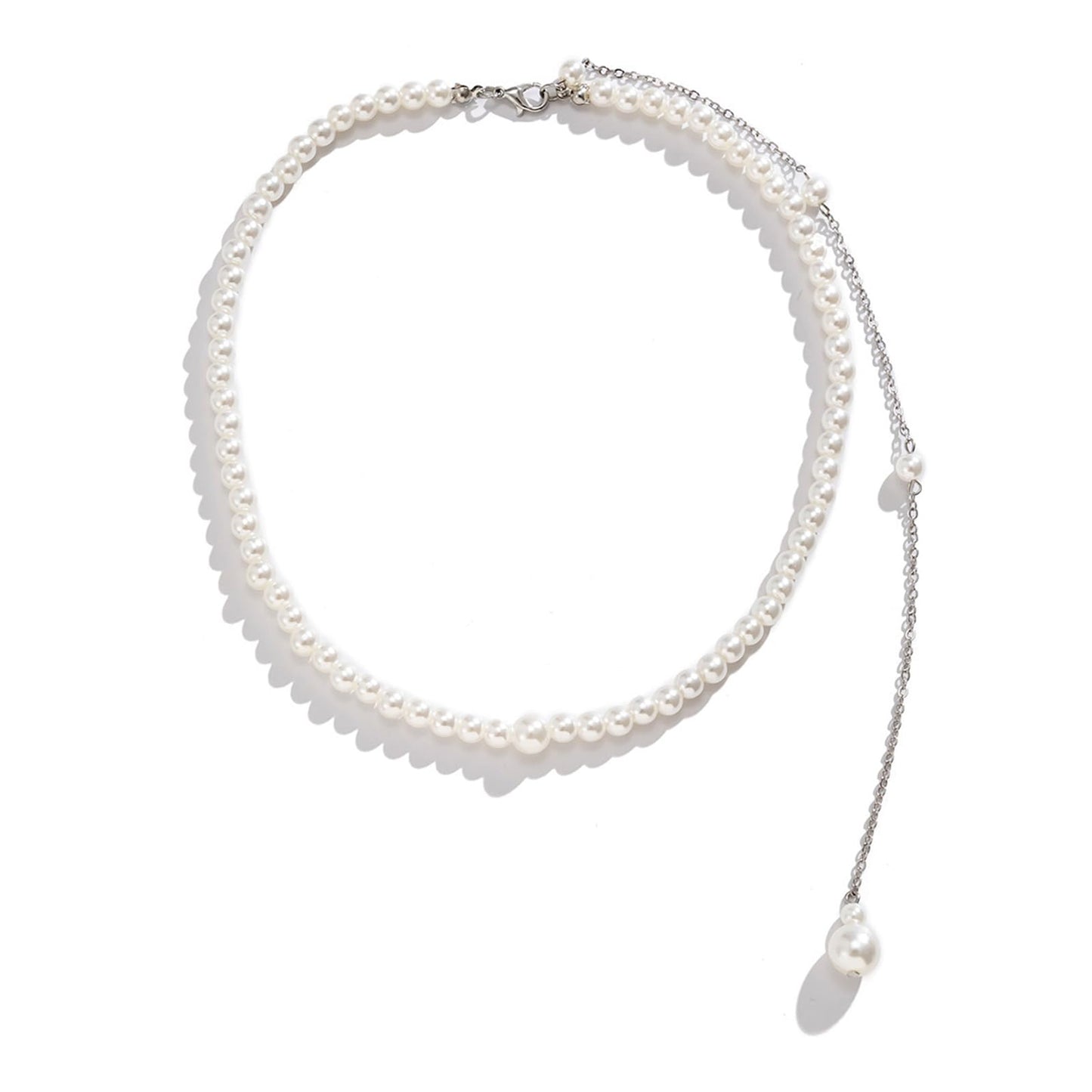 Longita Pearl Back Necklace for Backless Dress Back Jewelry Backdrop Pearl Necklace Back Chain Silver Body Chain Jewelry for Women Sexy Trendy Dainty Summer Bride Accessories