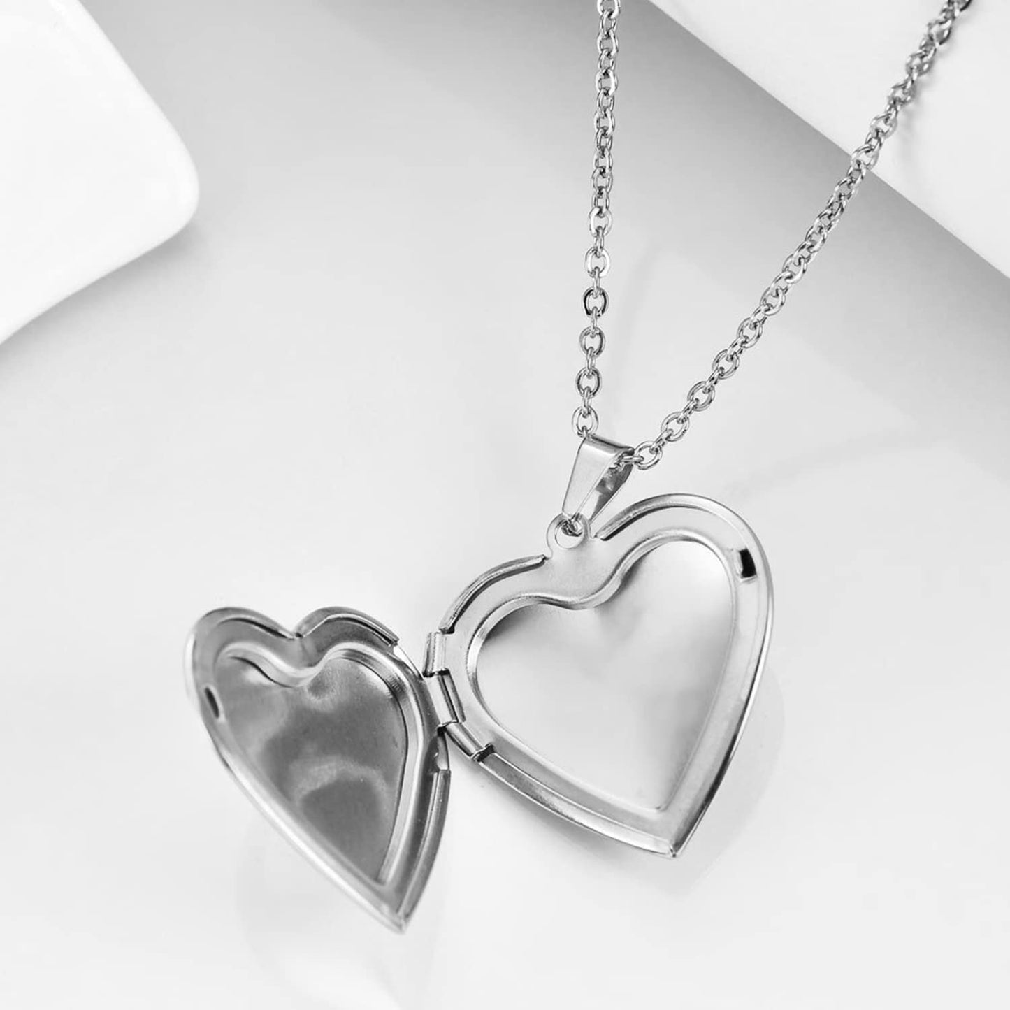 PHOCKSIN Personalized Silver Heart Locket Necklace for Dad with Picture Inside Stainless Steel Custom Photo Text Engraved Lockets Customized Gifts for Fathers Day