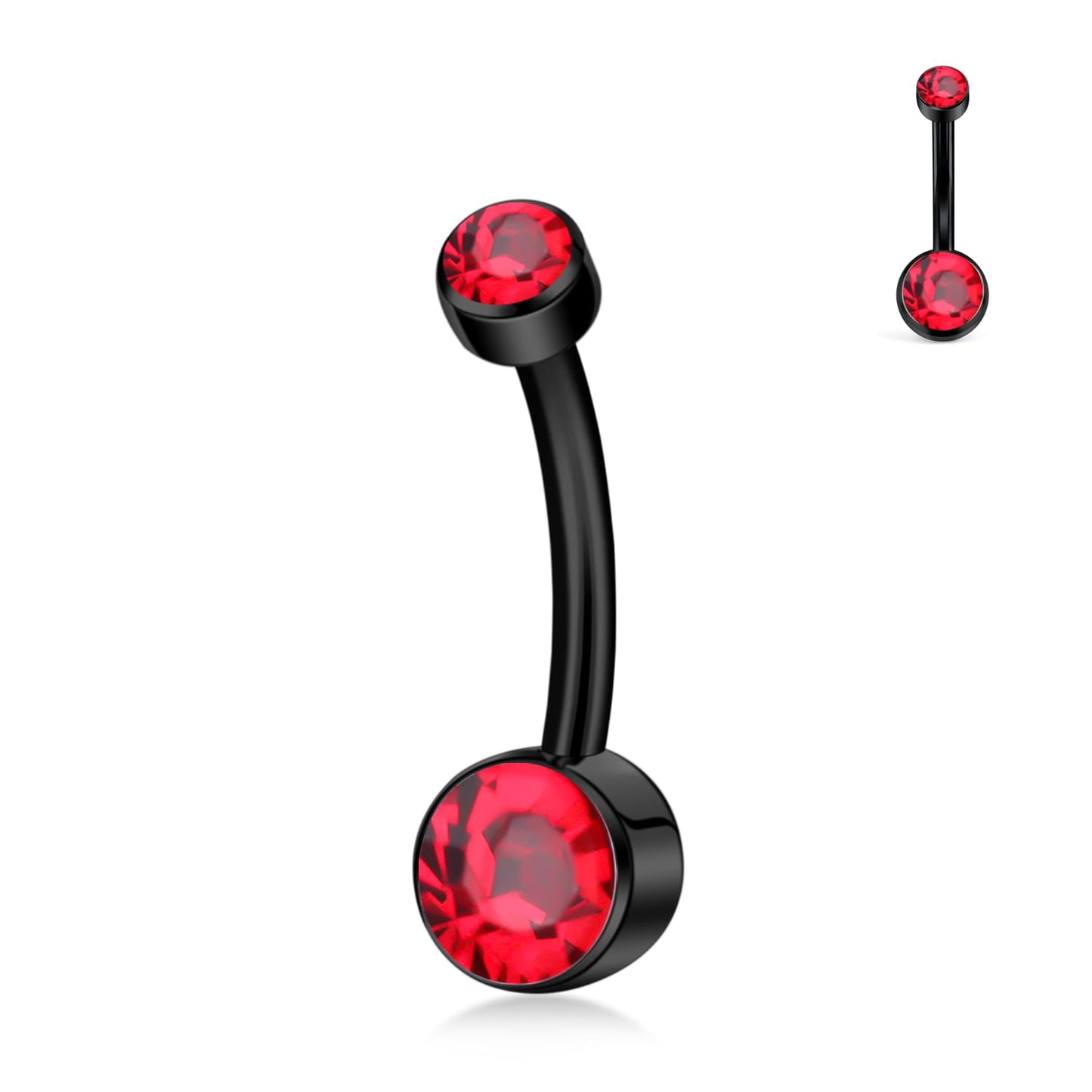 XUU Titanium Belly Button Rings, Black & Silver – 14G Internally Threaded Navel Piercing Jewelry, 10mm & 12mm Curved Barbells with 7 Colors Gems – Hypoallergenic (Black-Red cz, 10MM)