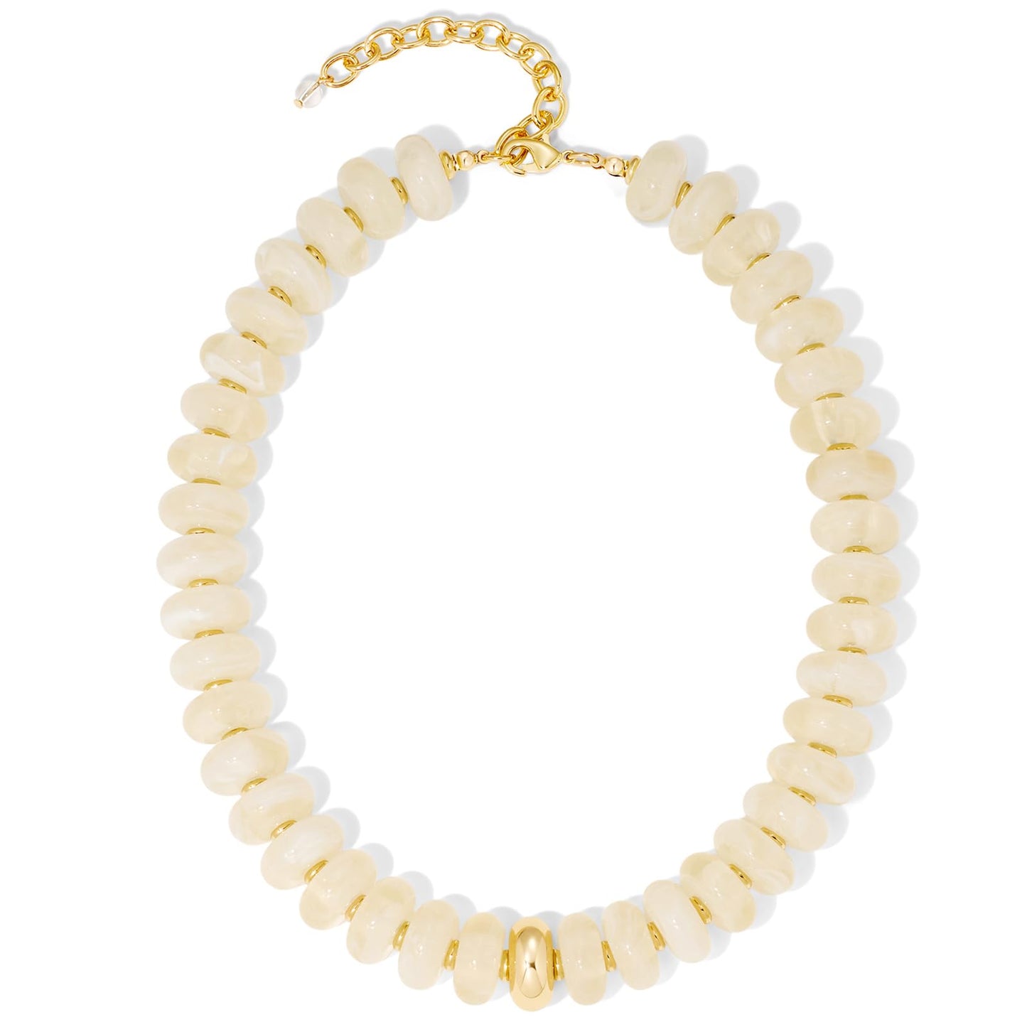 FAUTHENTICUTE Swirled White Beaded Necklace for Women Off White Resin Rondelle Bead Choker Necklaces Short Collar Statement Necklace Boho Beach Jewelry Gifts