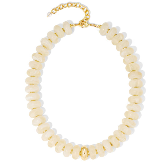FAUTHENTICUTE Swirled White Beaded Necklace for Women Off White Resin Rondelle Bead Choker Necklaces Short Collar Statement Necklace Boho Beach Jewelry Gifts