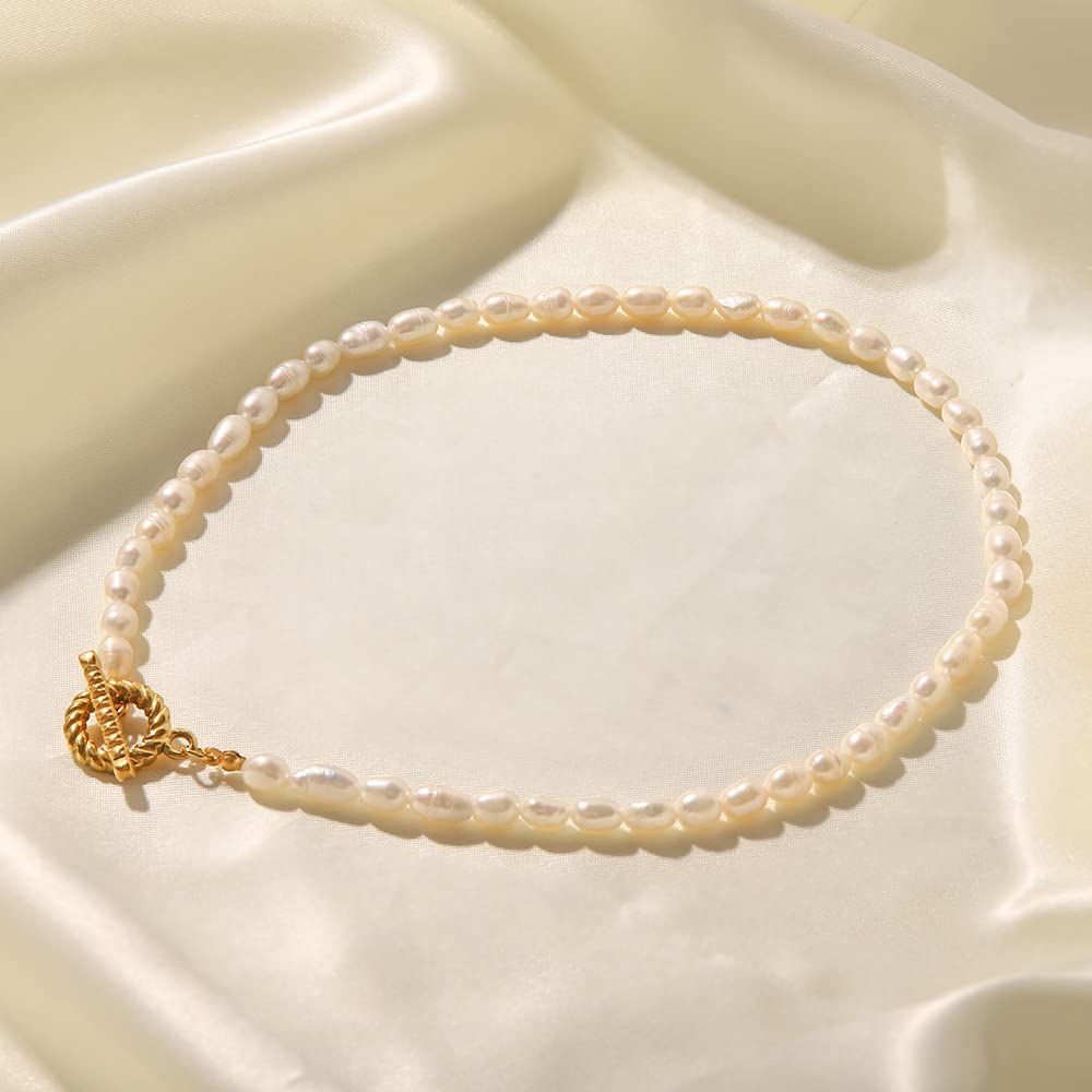 18K Gold Pearl Clavicle Necklace, OT Buckle Freshwater Pearl Beaded Necklace, Beautiful Women's Day, Birthday Gift for Wife,Girlfriend (style two, 18K)