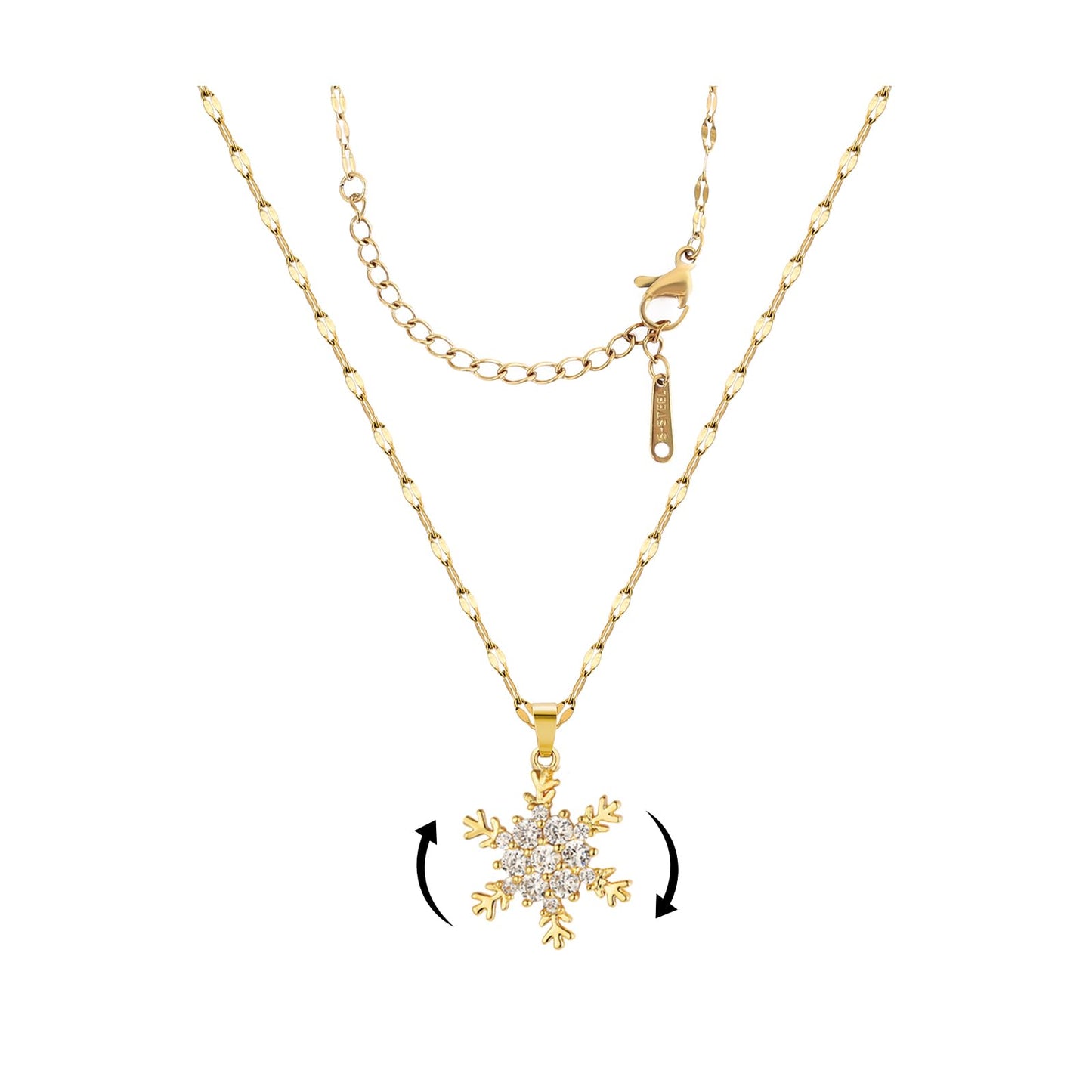 KONPJE Sunflower Fidget Necklace for Women Gold Moon Necklace Rotating Heart Necklaces Spinning Crystal Sunflower Anxiety Necklaces Crescent Moons Jewelry Accessories (Snowflake)