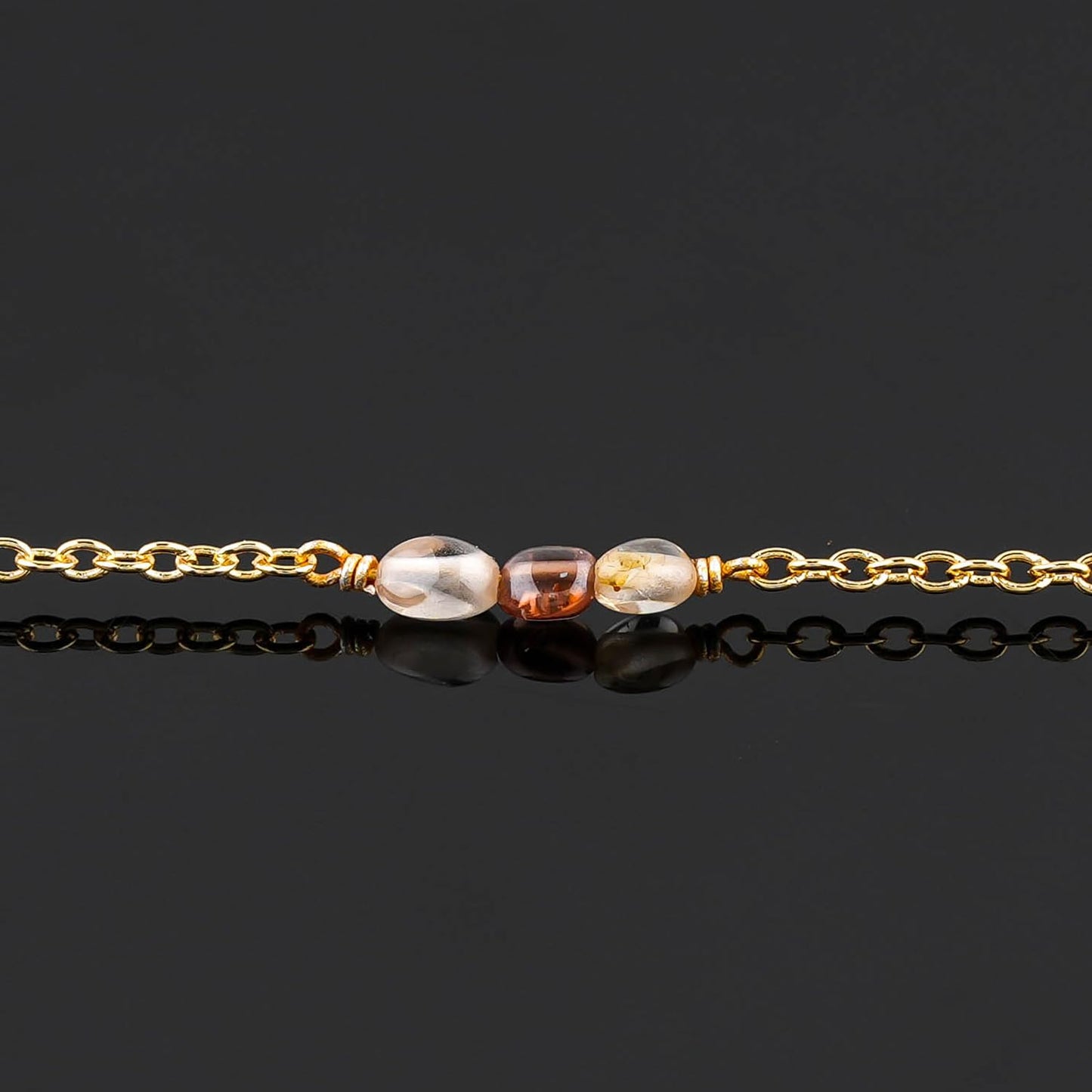CRYSTALINES Natural Imperial Zircon Gemstone Nuggets Beads, Handmade Station Dangle Star Charms Anklet, 14K Gold Plated, Adjustable Fashion Boho Jewelry for Women, Healing Crystals, Christmas Gift