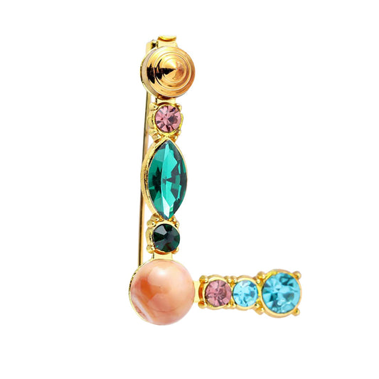 RINHOO Crystal Pearl Initial Brooch Gold Plated Enamel Colorful Letter Alphabet Breastpin Pin Jewelry for GIFTS (Gold L)