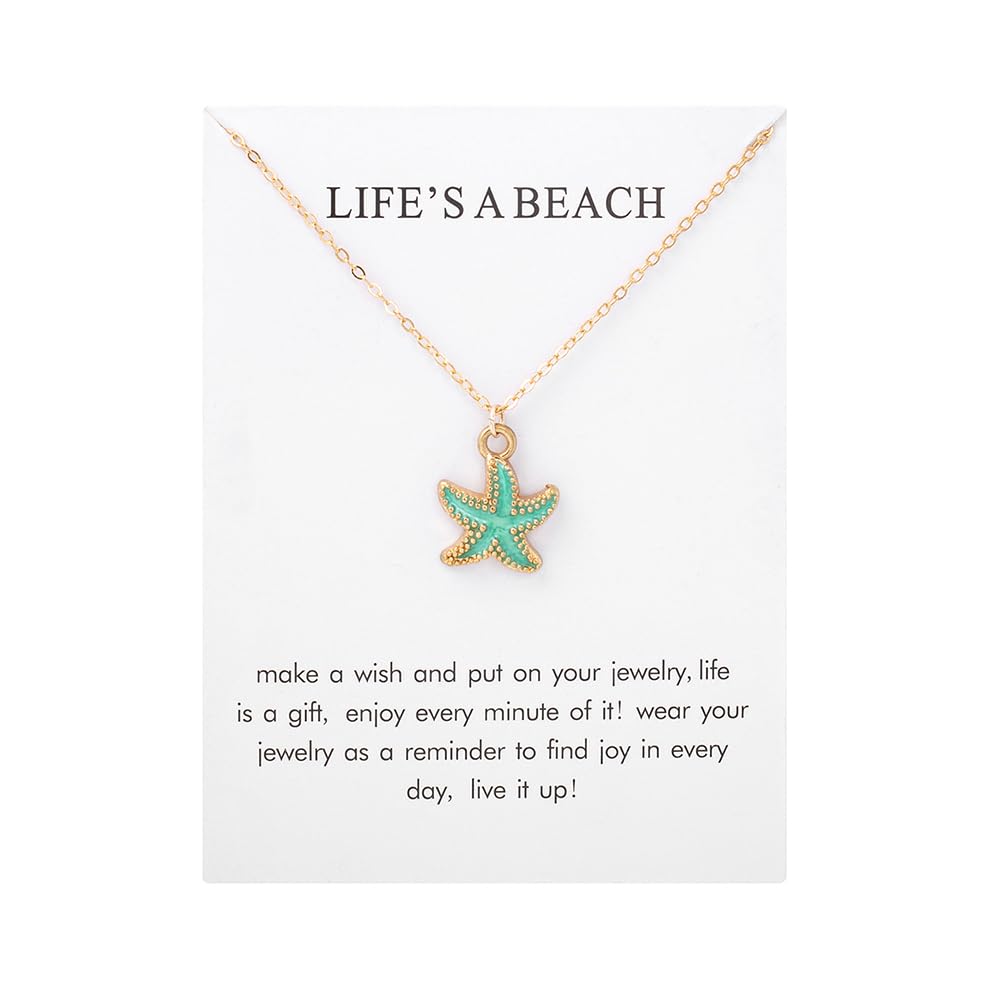CIWEAI 6Pcs Gold Beach Starfish Necklace Set for Women Cute Beachy Hawaii Star Fish Bulk Necklaces Pack Trendy Hawaiian Friendship Matching Jewelry Accessories (Starfish-White-Card)