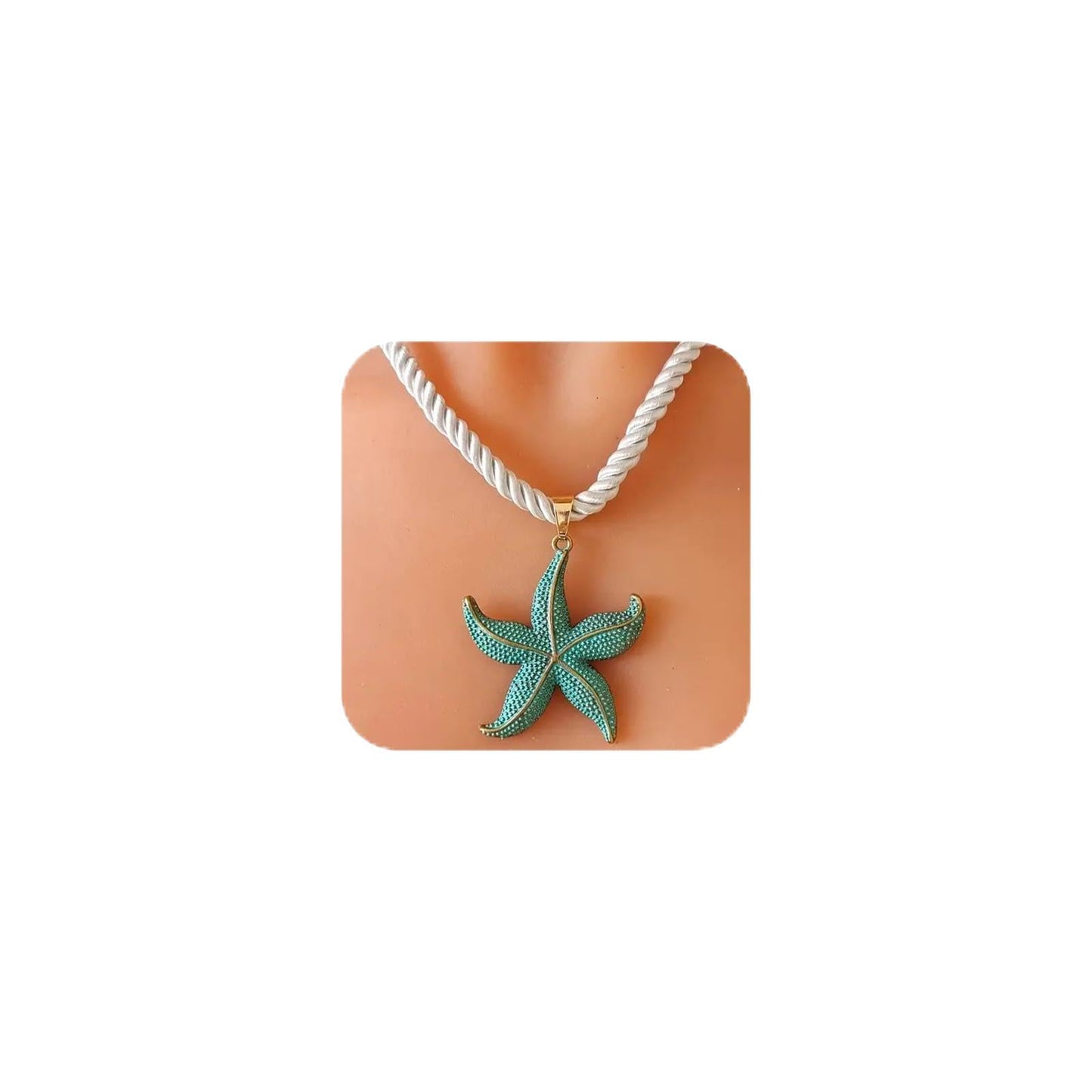UANXLL Large Gold or Blue Starfish Pendant Necklace, Chunky White Rope Chain Big Sea Star Necklaces for Women Fashion Ocean Style Beach Party Prom Jewelry Gift (Blue)