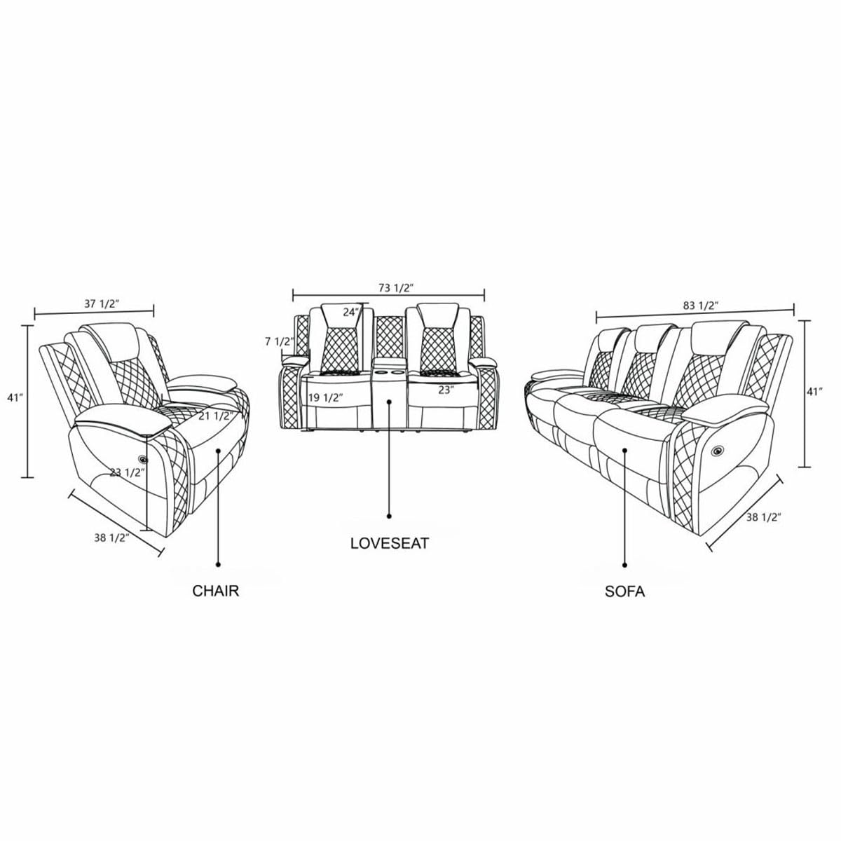 UOCFYK Electric Power Recliner Chair Living Room Furniture, Comfy Wide Lazy Home Theater Breathing Leather Seating with USB 2.0 Charging Ports, LED Light Strips (Black)