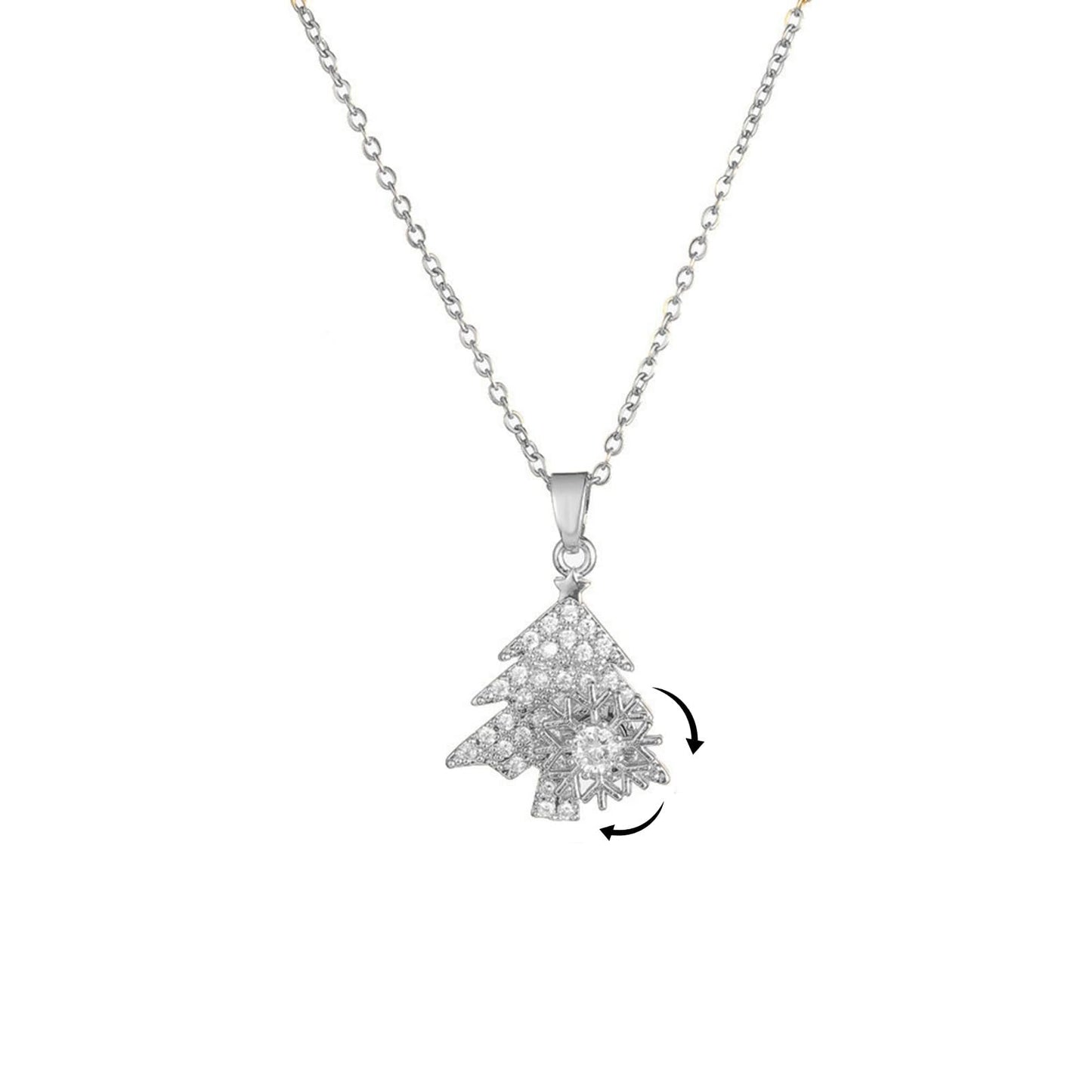 KONPJE Sunflower Fidget Necklace for Women Gold Moon Necklace Rotating Heart Necklaces Spinning Crystal Flower Anxiety Necklaces Crescent Moons Jewelry Accessories (Silver Tree)