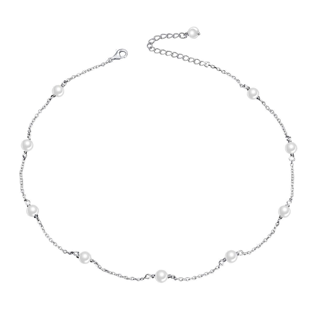 S925 Sterling Silver Pearl Choker Short Dainty Necklace Pendant for Women Jewelry Gift