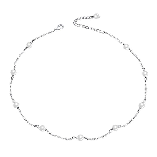 S925 Sterling Silver Pearl Choker Short Dainty Necklace Pendant for Women Jewelry Gift