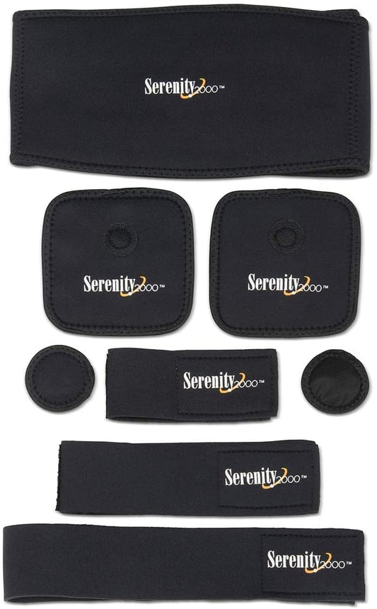 SERENITY2000 Full Body Magnetic Vitality Set for Back, Head, Wrist, Knee, Elbow, Ankle to Support, Relieve Discomfort, Improve Circulation - Eight-Piece Set with Magnetic Pads and Velcro Straps (Small/Medium - Waist up to 32")
