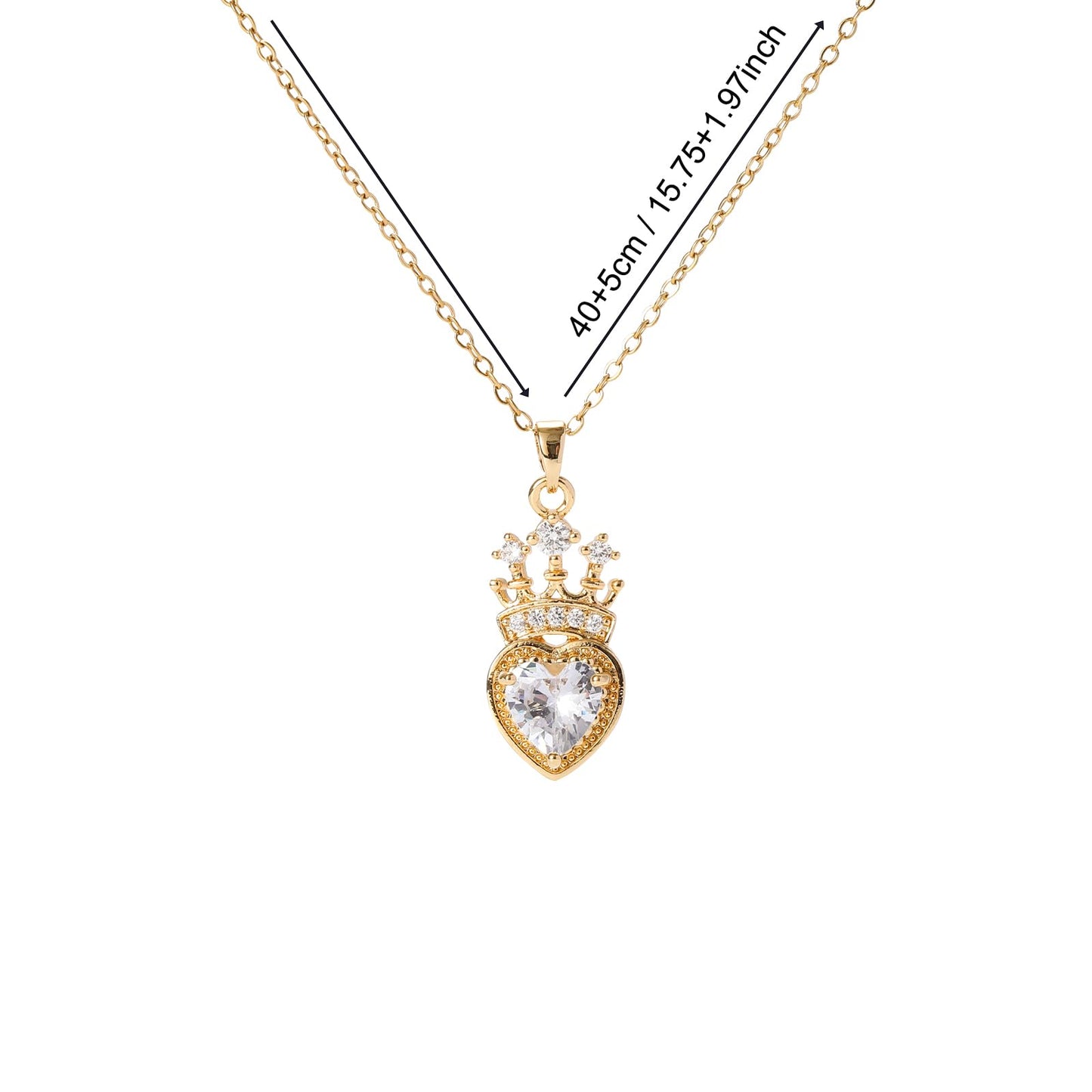 crataly CZ Crown Heart Necklace For Women-Gold Plated Princess Diamond Necklaces For Valentines Day Mother's Day Christmas Birthday Gifts
