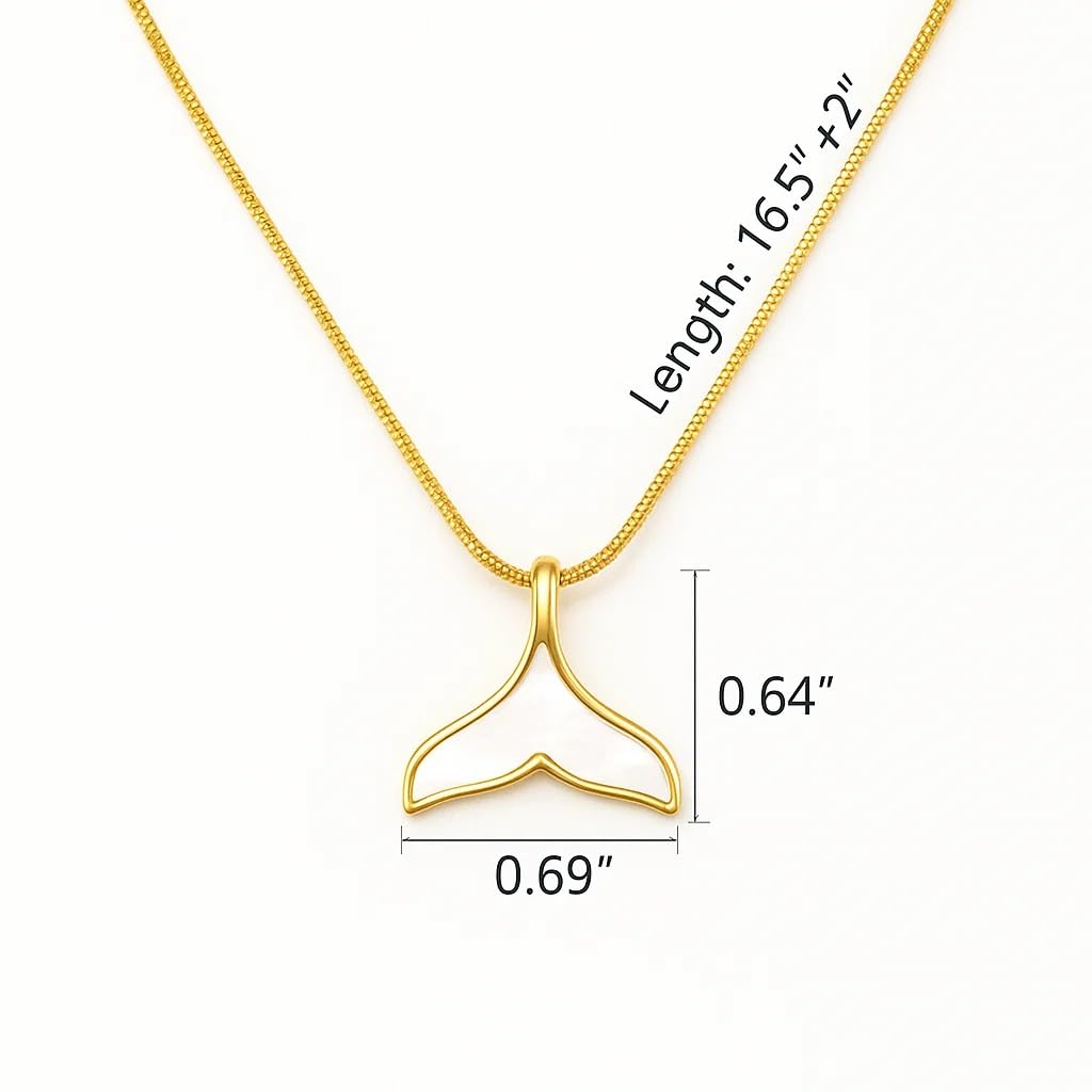 Mermaid Tail Choker Necklace for Women, 14K Gold Plated Mother-of-Pearl Pendant on Adjustable Stainless Steel Snake Chain, Dainty Ocean-Inspired Jewelry Gift