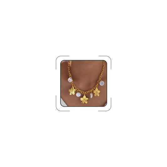 GLRITY Gold Flower Necklaces for Women Stacked Flower Pearl Necklaces Statement Pearl Choker Necklace Dainty Coastal Summer Beach Vacation Jewelry Gifts