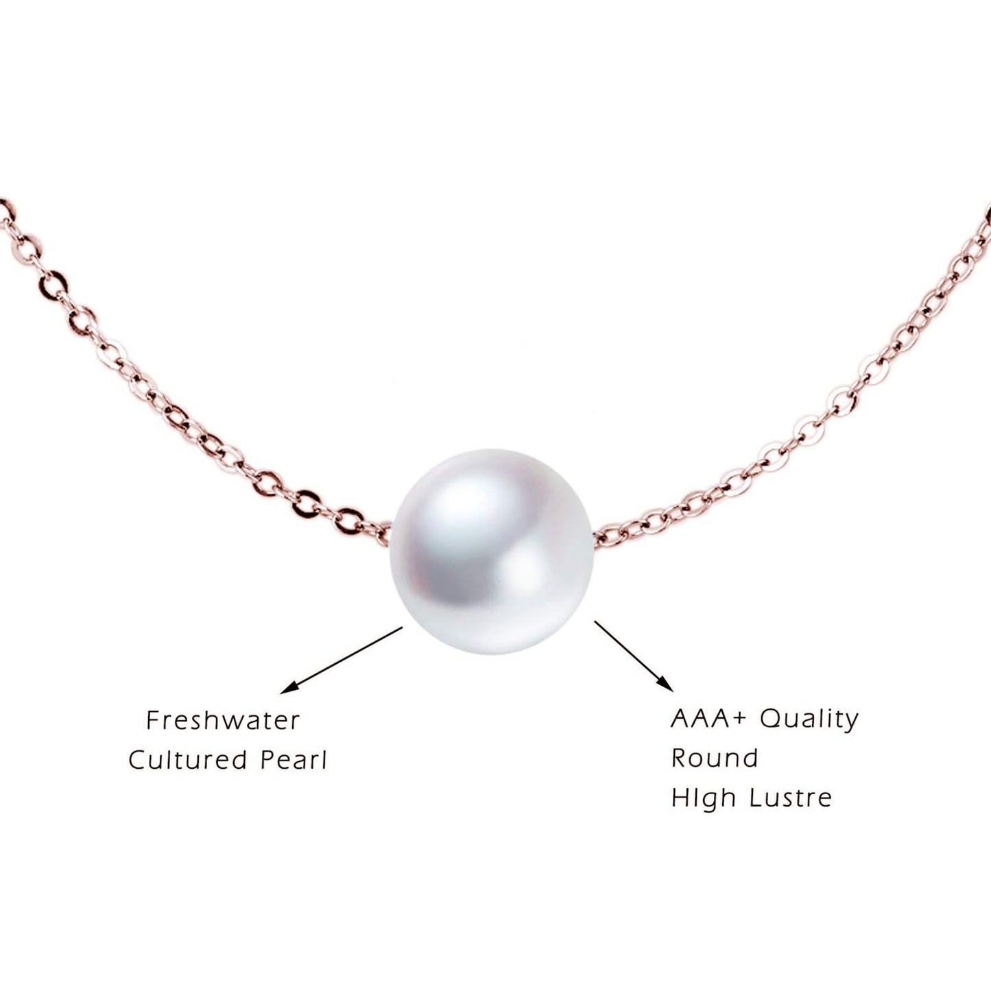 POPLYKE AAAA Single Pearl Choker Sterling Silver Necklace for Women 7-8mm Freshwater Cultured Pearls Wedding Bridesmaids Anniversary 14 16 18 inch (rose gold-single pearl necklace 16‘’)